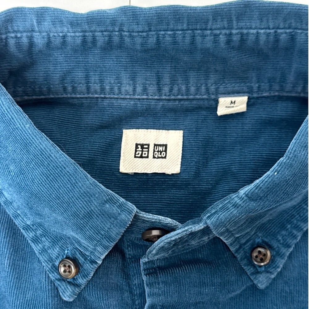 Uniqlo Mens Teal Blue Corduroy Button Down Shirt M Long Sleeve Cotton 331-078781 - Picture 3 of 7